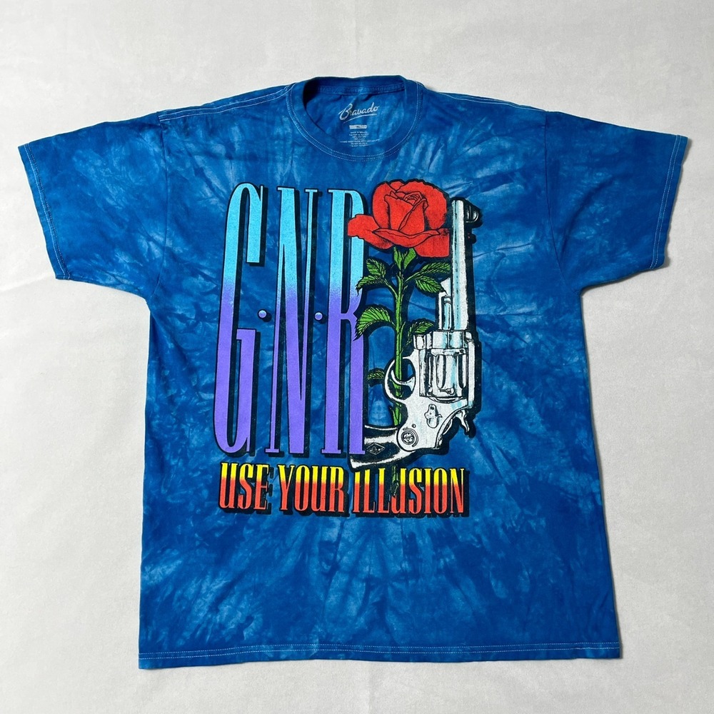 Guns N Roses T Shirt Men XL Use Your Illusion Blue Tie Dye Bravado Revolver Rose